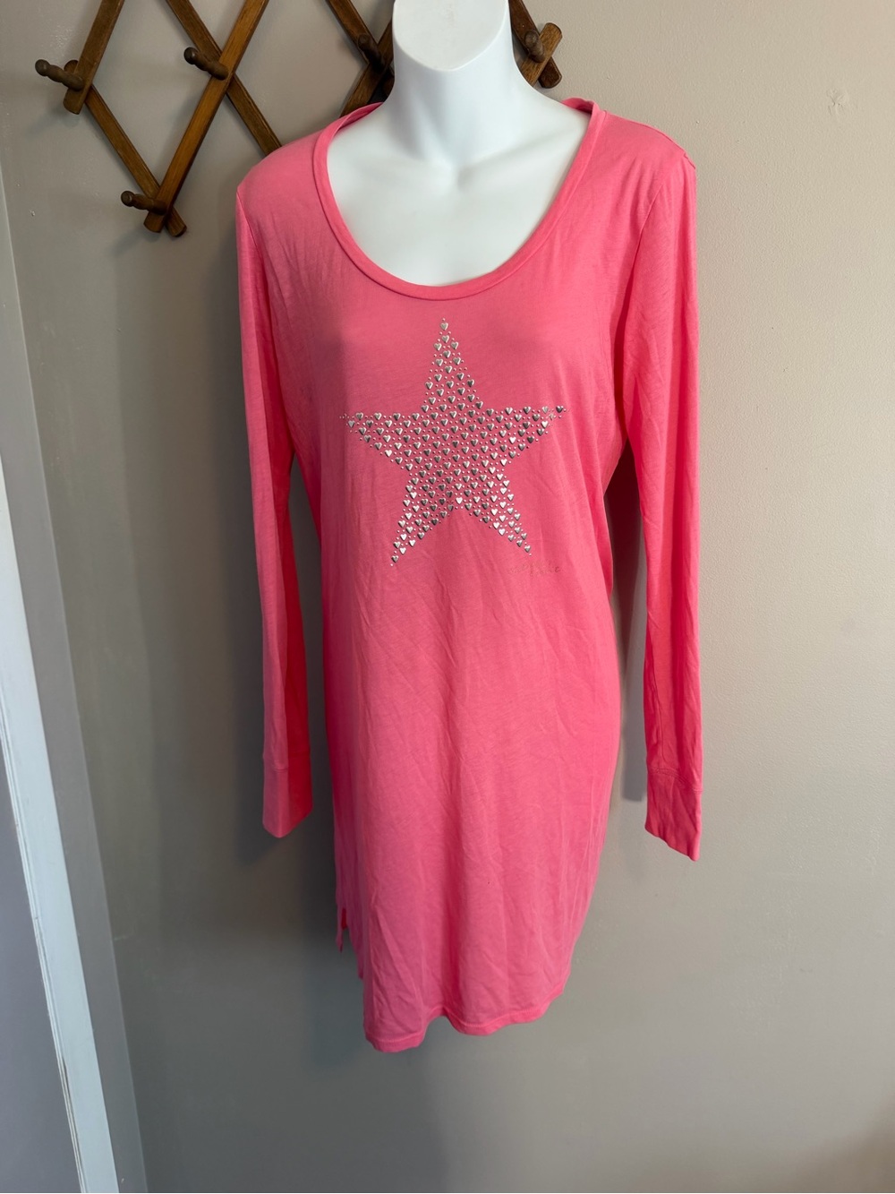 Victoria's Secret Pink Studded Heart Star Long Sleeve Sleepshirt T-Shirt Dress M